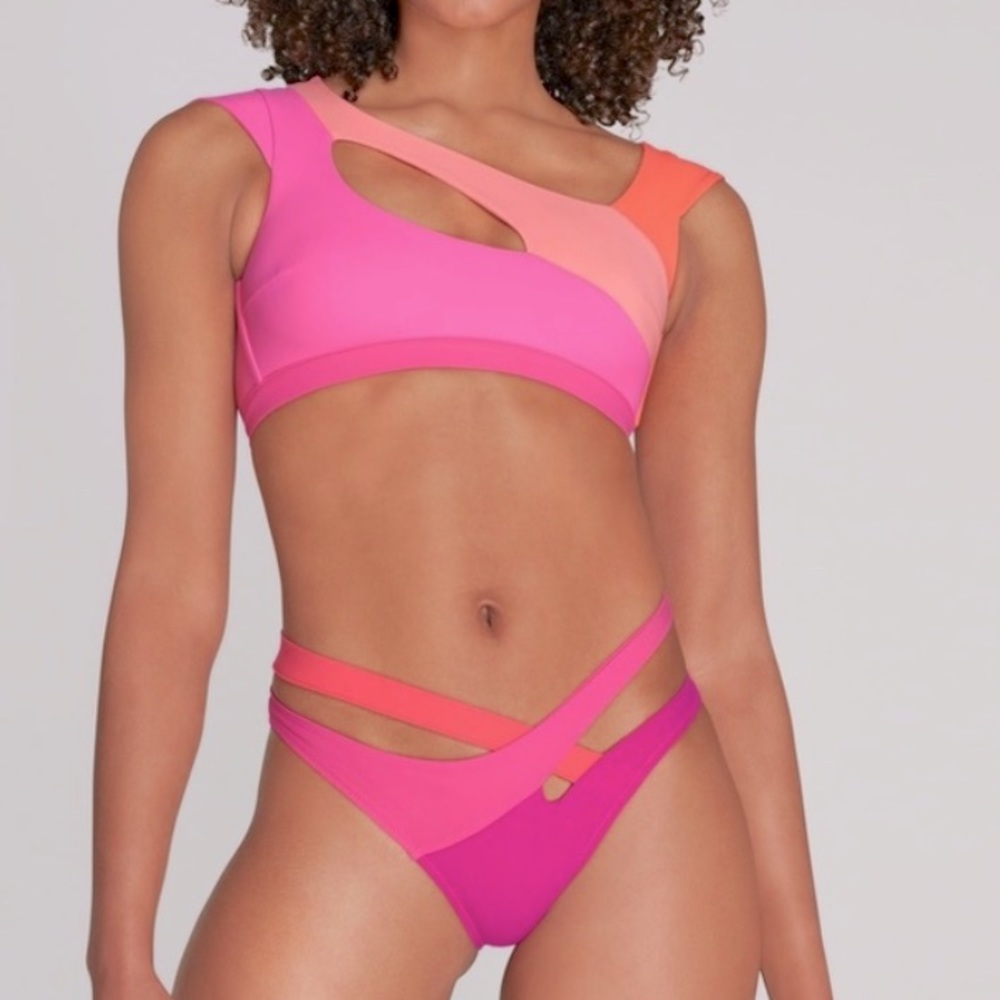 Agent Provocateur Izaro Pink Bikini Color Block Strappy Set NWT Large L 5